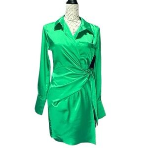 Forever 21 Green Satin Wrap Mini Dress Size Small NWT